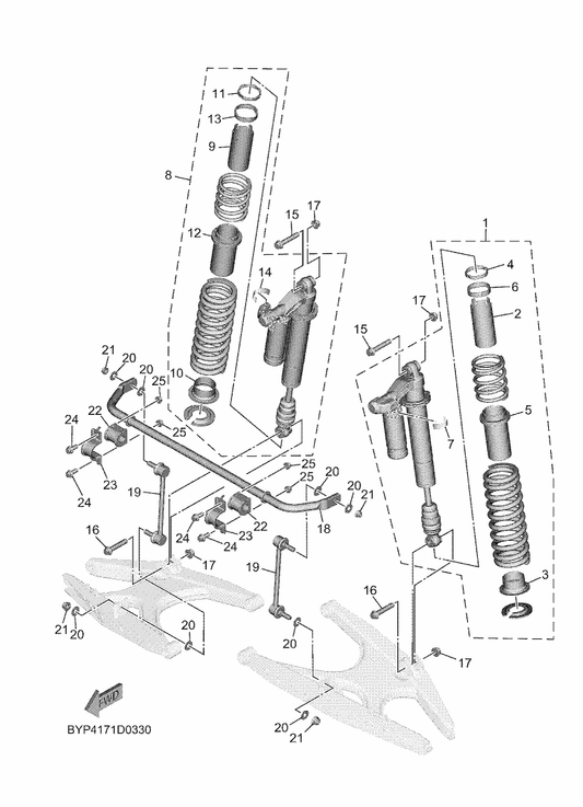 Yamaha BYP-F220U-10 Rr. Shock Absorber Assy. ,2 — shown on the Rear Suspension parts diagram
