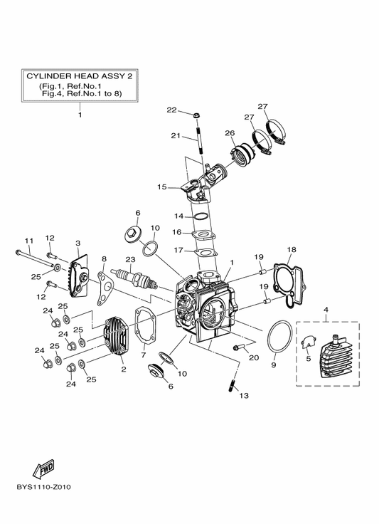 Yamaha BD3-F1494-10 Nut — shown on the Cylinder Head parts diagram