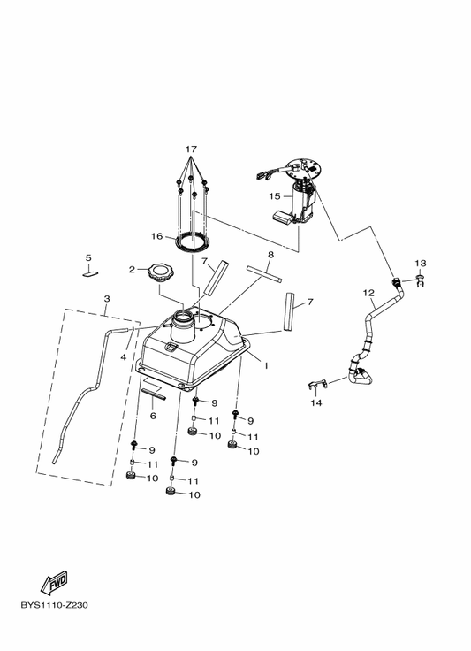 Yamaha BD3-F4610-10 Cap Assy — shown on the Fuel Tank parts diagram