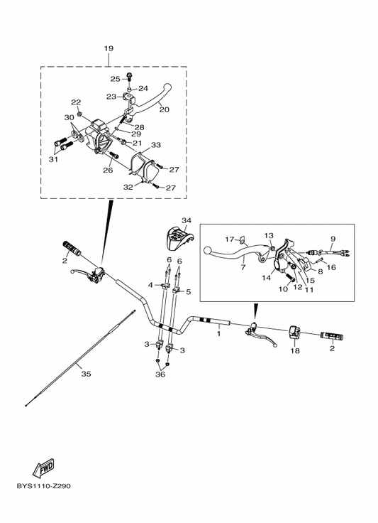 Yamaha D96-F6311-00 Wire, Throttle 1 — shown on the Steering Handle & Cable parts diagram