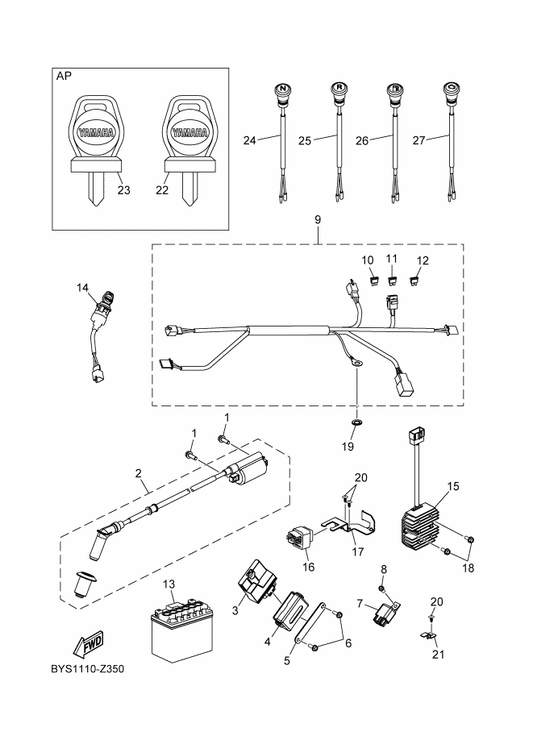 Yamaha BYS-H3530-00 Pilot Light Assy — shown on the Electrical 1 parts diagram