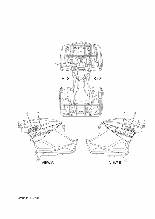 Yamaha BYX-F1781-00 Emblem 1 — shown on the Graphics parts diagram