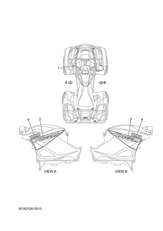 Yamaha BYX-F1782-40 Emblem 2 — shown on the Graphics parts diagram
