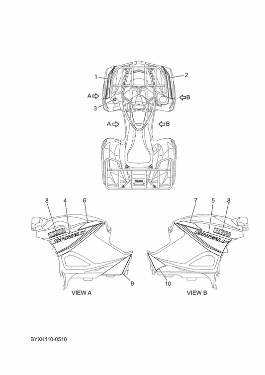 Yamaha BYX-F165E-40 Graphic, Front (Lh) — shown on the Graphics parts diagram