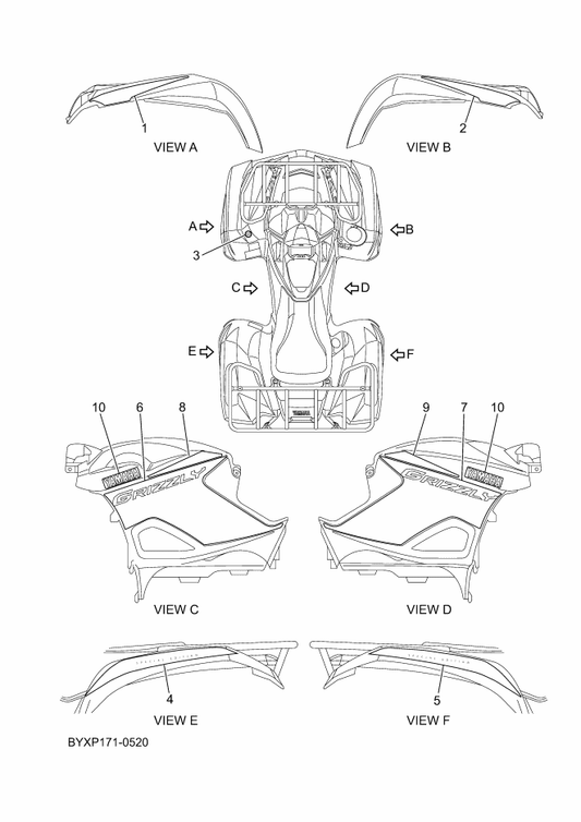 Yamaha BYX-F1785-30 Emblem 5 (Rh) — shown on the Graphics parts diagram
