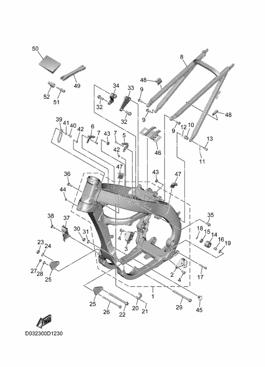 Yamaha 90201-050T4 . Washer, Plate — shown on the Frame parts diagram