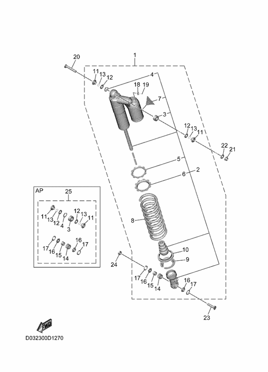 Yamaha 33D-22224-00 . Guide, Spring 2 — shown on the Rear Suspension parts diagram