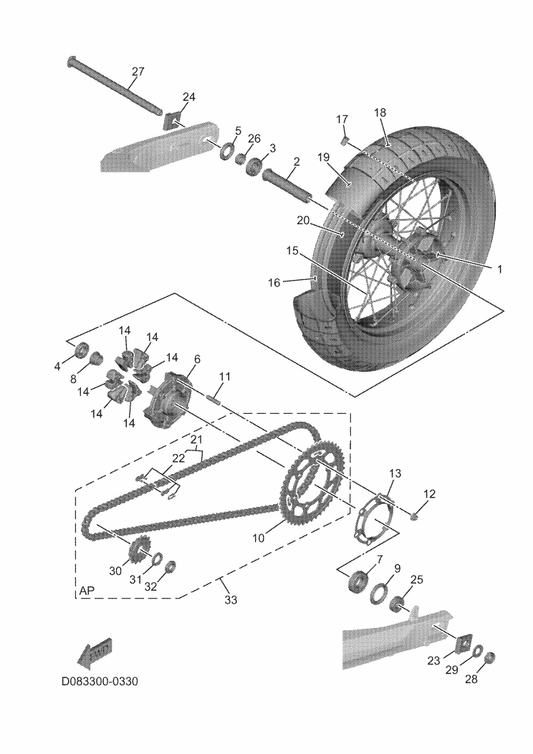 Yamaha 94440-18005 Rim — shown on the Rear Wheel parts diagram