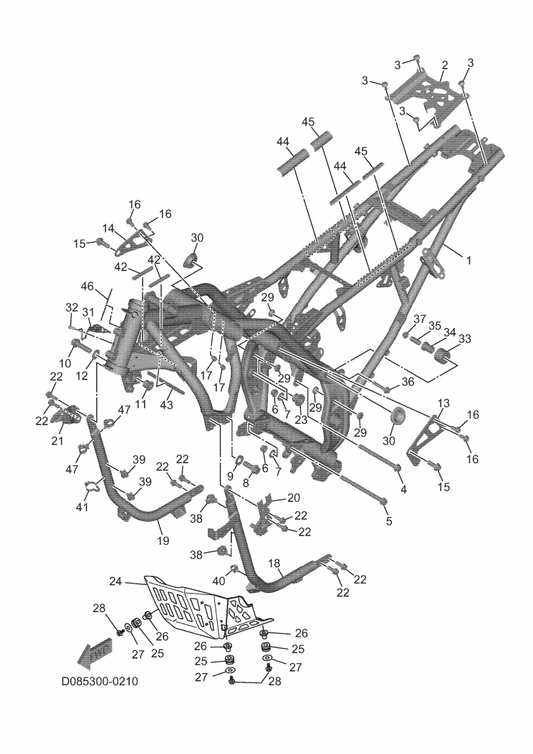 Yamaha 90201-06X35 Washer, Plate — shown on the Frame parts diagram