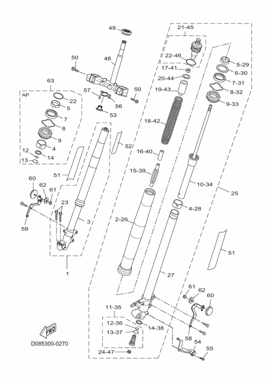 Yamaha BAG-23170-00 . Cylinder Comp., Front Fork — shown on the Front Fork parts diagram