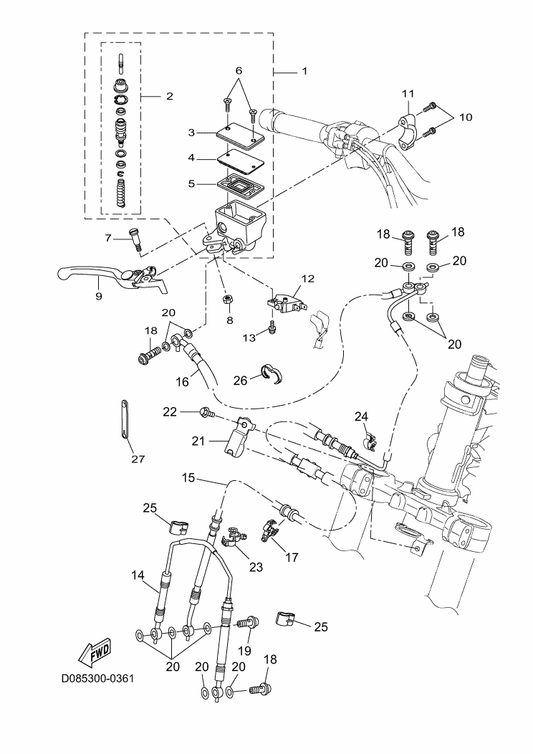 Yamaha BW3-F5874-01 Hose, Brake 3 — shown on the Front Master Cylinder parts diagram