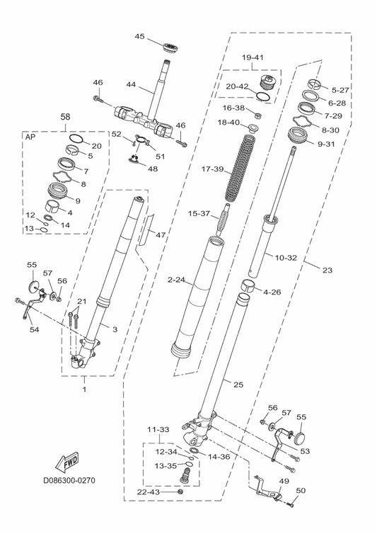Yamaha BW3-23126-00 . Tube, Outer — shown on the Front Fork parts diagram