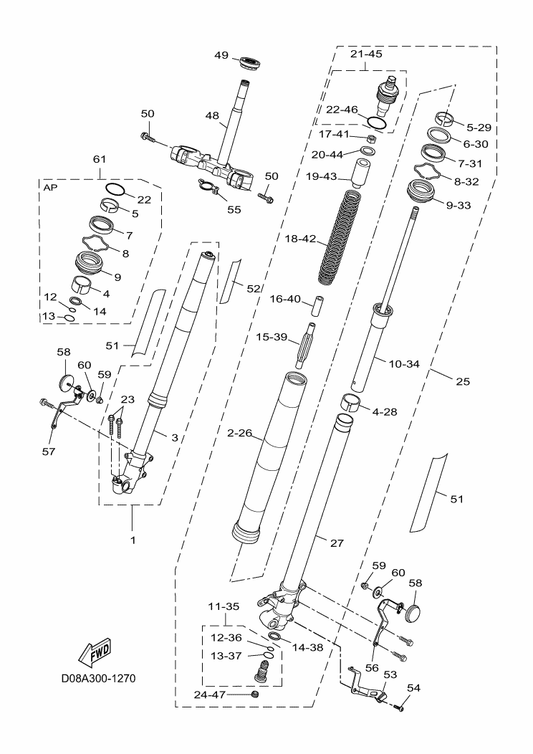 Yamaha BAG-23102-02 Front Fork Assy (L.H) — shown on the Front Fork parts diagram