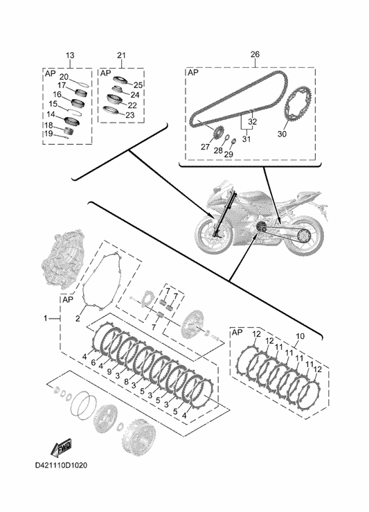 Yamaha D42-25442-00 . Sprocket, Driven (42T) — shown on the Maintenance Parts Kit parts diagram