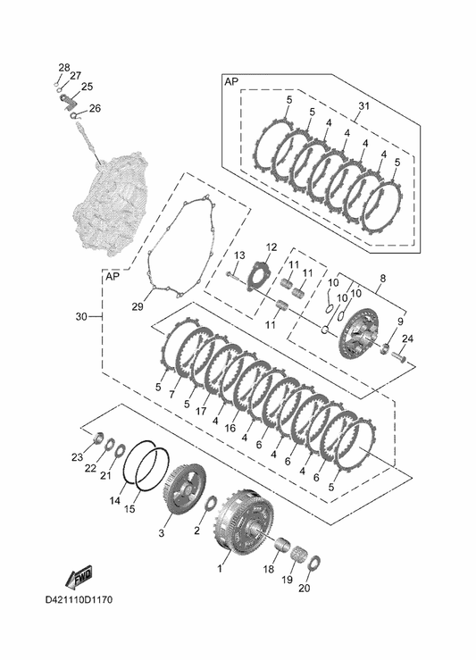 Yamaha D42-16340-00 Push Lever Assy — shown on the Clutch parts diagram