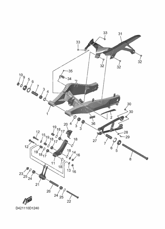 Yamaha BLW-2588F-00 Holder, Brake Hose 5 — shown on the Rear Arm parts diagram