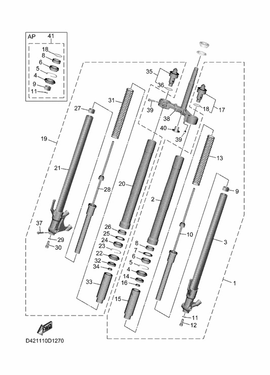 Yamaha D42-23170-10 . Cylinder Comp., Front Fork — shown on the Front Fork parts diagram