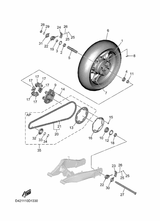 Yamaha 94118-17098 Tire 180/55Zr17M/C (73W) — shown on the Rear Wheel parts diagram