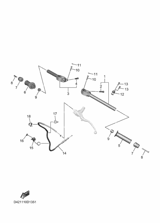 Yamaha D42-26335-00 Wire, Clutch — shown on the Steering Handle & Cable parts diagram