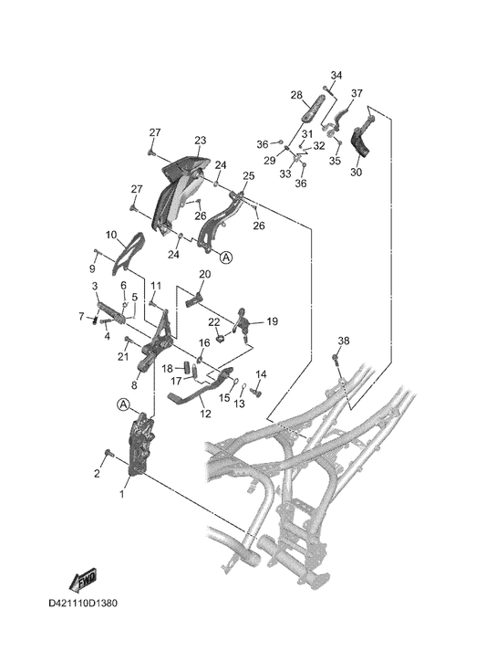 Yamaha BEB-274A4-00 Bracket,Adapter 2 — shown on the Stand & Footrest 2 parts diagram