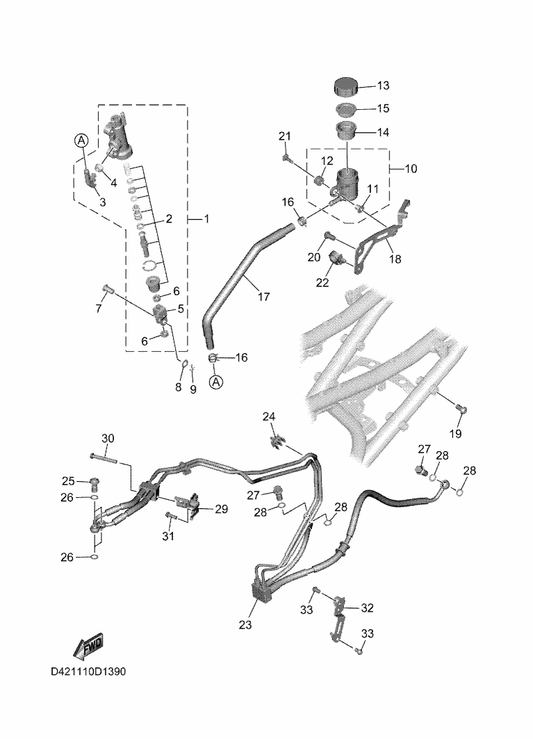 Yamaha D42-2161J-00 Bracket 8 — shown on the Rear Master Cylinder parts diagram