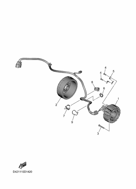 Yamaha 1WS-15484-00 Clamp 2 — shown on the Generator parts diagram