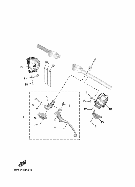 Yamaha D42-82910-00 Lever Holder Assy (Left) — shown on the Handle Switch & Lever parts diagram