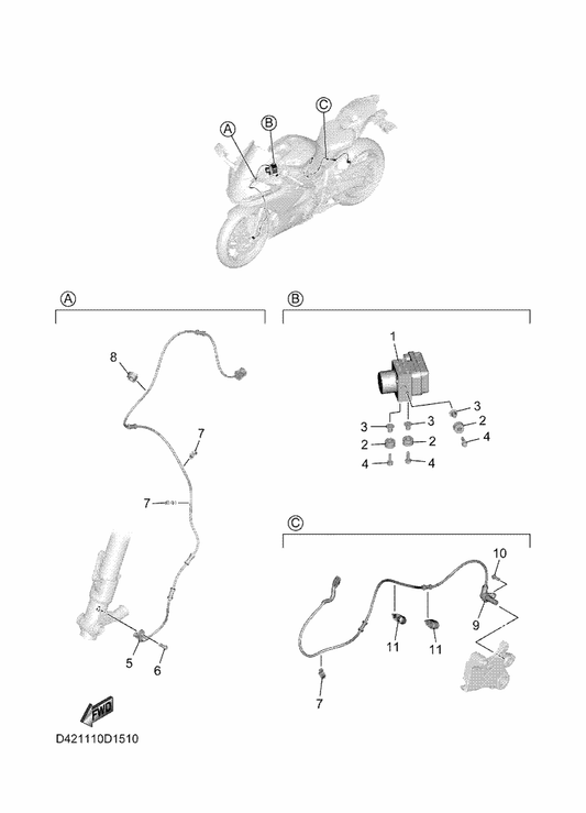 Yamaha D42-85970-00 Wheel Sensor Assy, Front — shown on the Electrical 3 parts diagram