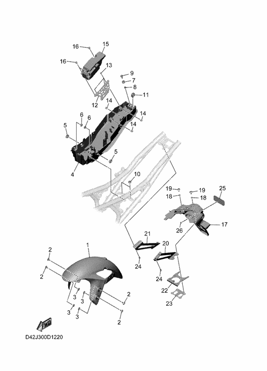 Yamaha D42-21511-00-P1 Fender, Front — shown on the Fender parts diagram