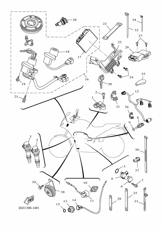 Yamaha 90464-11X01 Clamp — shown on the Electrical 2 parts diagram