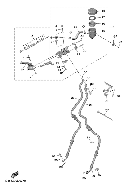 Yamaha 5SL-25872-01 Hose, Brake 1 — shown on the Front Master Cylinder parts diagram