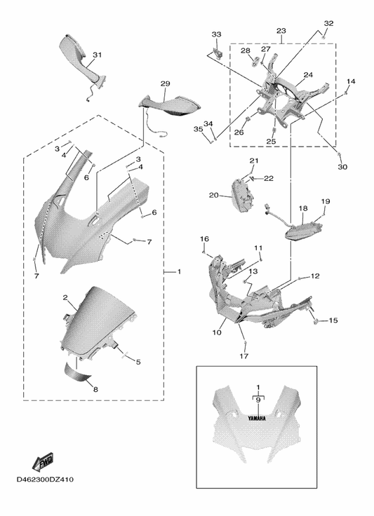 Yamaha B3L-26290-01 Rear View Mirror Assy (Right) — shown on the Cowling 1 parts diagram