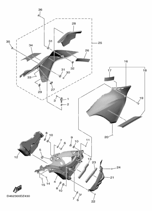 Yamaha D46-28393-00 . Graphic 3 — shown on the Cowling 3 parts diagram