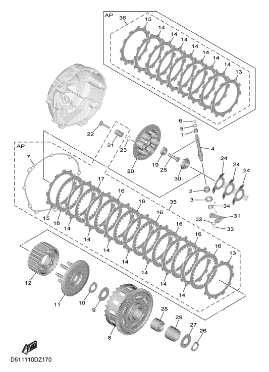 Yamaha 5LV-16321-20 . Plate, Friction — shown on the Clutch parts diagram