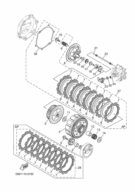Yamaha 93315-11040 Bearing — shown on the Clutch parts diagram