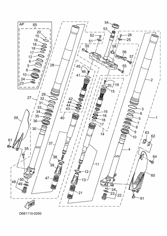 Yamaha 17D-2315H-H0 Protector 1 — shown on the Front Fork parts diagram