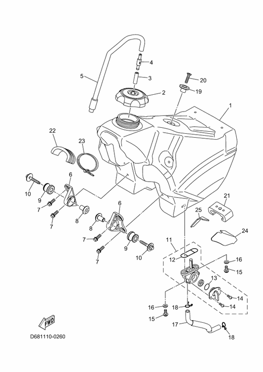 Yamaha 90119-06316 Bolt, With Washer — shown on the Fuel Tank parts diagram