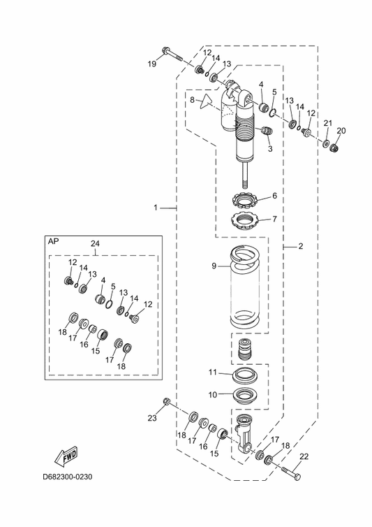 Yamaha BCR-22200-60 Shock Absorber Assy, Rear — shown on the Rear Suspension parts diagram