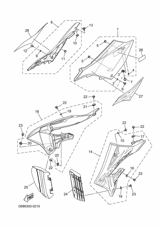 Yamaha D68-2173F-20 Graphic 2 — shown on the Side Cover parts diagram