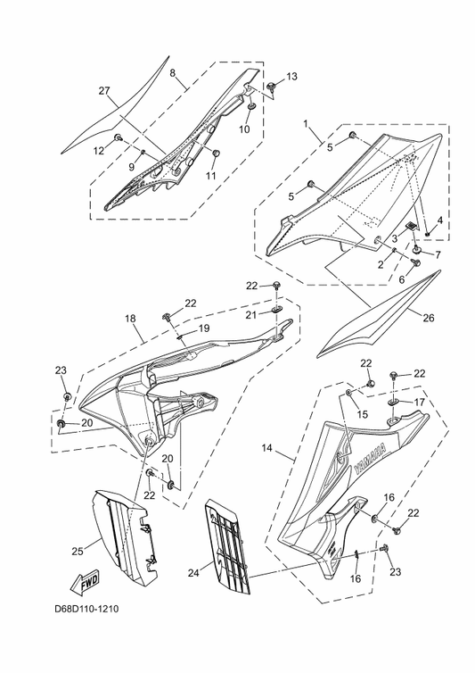 Yamaha D68-21740-20 Side Cover Assy 4 (Wog) — shown on the Side Cover parts diagram