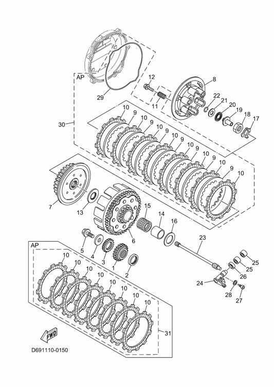 Yamaha 90430-05242 Gasket — shown on the Clutch parts diagram