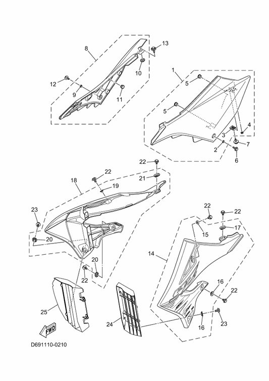 Yamaha D69-217R0-N0 Side Cover Insert Assy. 3 (Wg) — shown on the Side Cover parts diagram