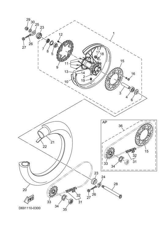 Yamaha 94311-19155 Band, Rim — shown on the Rear Wheel parts diagram