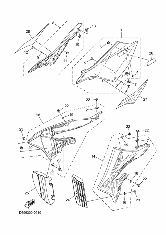 Yamaha D69-217R0-P0 Side Cover Insert Assy. 3 (Wg) — shown on the Side Cover parts diagram