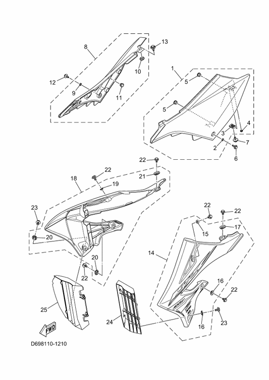 Yamaha D69-217S0-R0 Side Cover Insert Assy. 4 (Wg) — shown on the Side Cover parts diagram