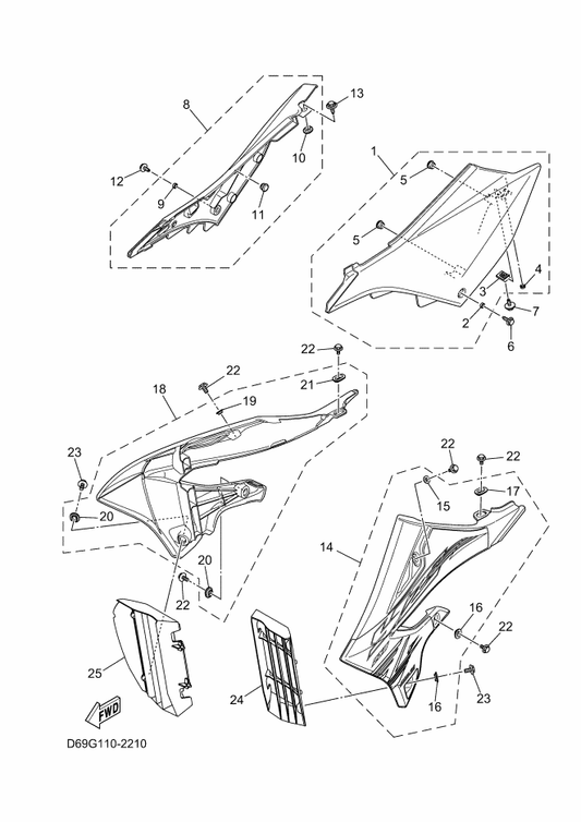 Yamaha D69-217S0-S0 Side Cover Insert Assy. 4 (Wg) — shown on the Side Cover parts diagram