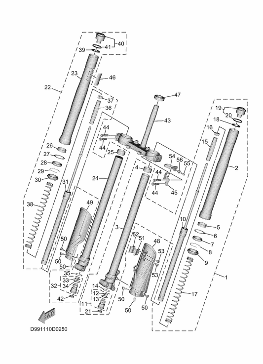 Yamaha BR8-23340-00 Under Bracket Comp. — shown on the Front Fork parts diagram
