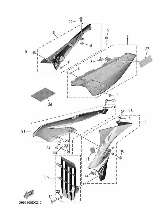 Yamaha BR8-217S0-N0 Side Cover Insert Assy. 4 (Wg) — shown on the Side Cover parts diagram