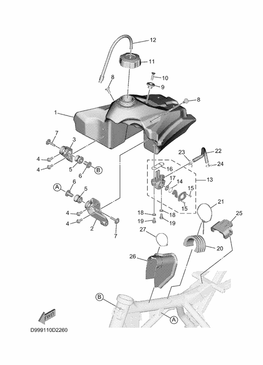 Yamaha 5PA-24182-00 Damper, Locating 2 — shown on the Fuel Tank parts diagram