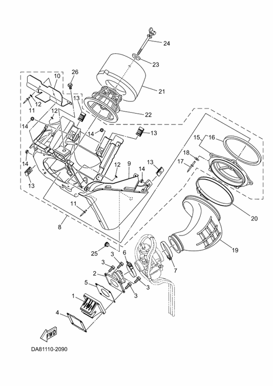 Yamaha DA8-13621-00 Gasket, Valve Seat — shown on the Intake parts diagram